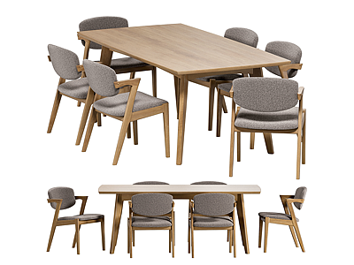 北欧原木餐桌椅模型