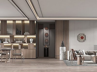 新中式风格客餐厅3d模型