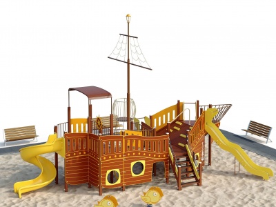 3d现代儿童滑梯沙池模型