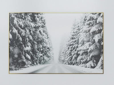 3d黑白冬季雪景装饰画模型