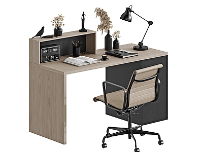 现代实木办公桌椅模型3d模型