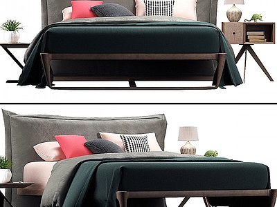 北欧双人床床头柜模型