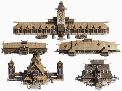 3d<font class='myIsRed'>北欧</font>古代木头建筑木房子模型