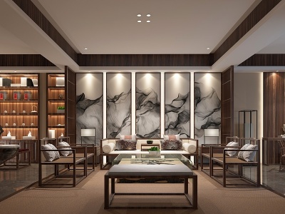 3d中式经典客厅茶室模型