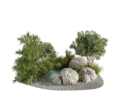 3d现代园林景观水景模型