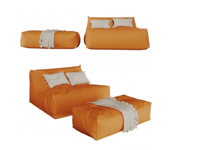 北欧橙色皮革懒人沙发