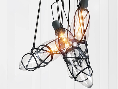 3d工业风玻璃晶管吊灯模型