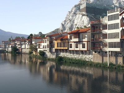 3d河边建筑模型