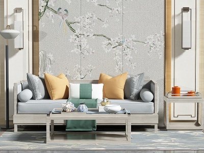 新中式沙发茶几模型