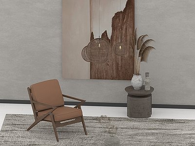 3d侘寂风皮革休闲椅模型
