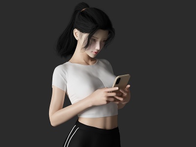 3d玩手机美女人物模型