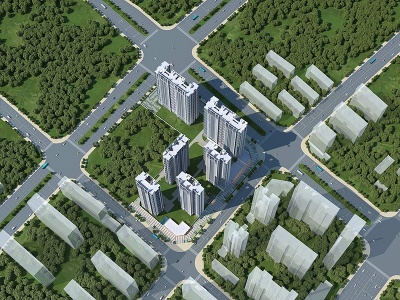 3d现代住宅鸟瞰模型