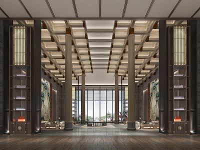 3d中式风格的大厅模型