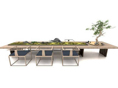 3d团建餐桌椅模型