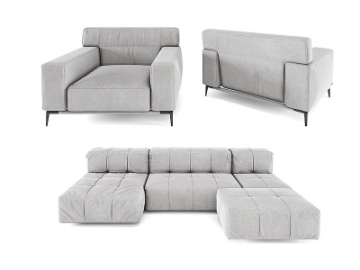 3d现代布艺多人沙发单人沙发模型