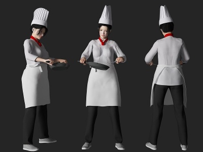 炒菜厨师美女人物模型3d模型