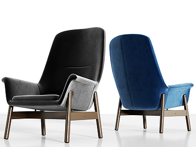 现代金属轻奢绒布单椅组合3d模型