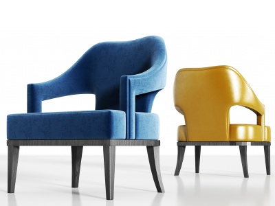 现代轻奢绒布皮革单椅组合模型3d模型