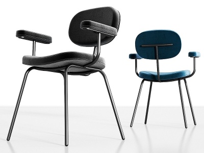 3d现代金属轻奢绒布单椅组合模型