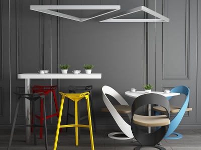 现代休闲桌椅吊灯组合模型3d模型