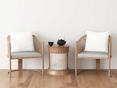 3d新中式休闲单人沙发茶几模型