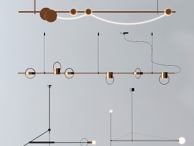 3d现代金属线性吊灯模型