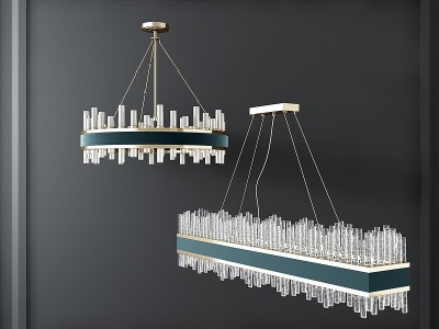 3d现代轻奢长条水晶吊灯模型