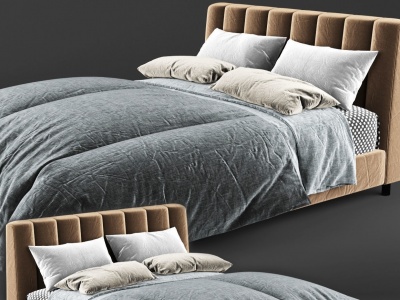 3d复古色休闲舒适双人床模型
