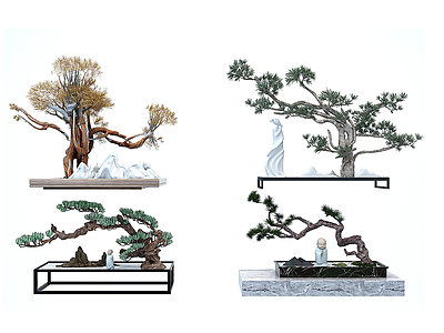 3d中式禅意松树盆景模型