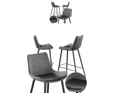 现代酒吧布艺拼皮革吧椅模型