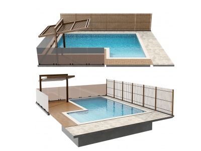 3d现代别墅式游泳池模型