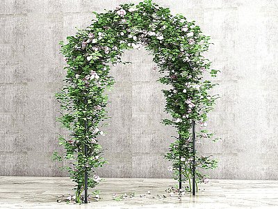 3d现代拱形门植物花架模型