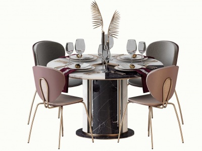 3d现代轻奢餐桌椅模型