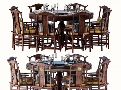 3d新中式桌椅组合模型