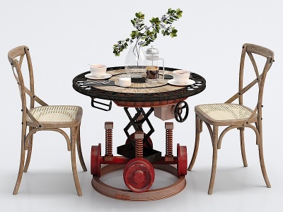 3d工业风餐桌椅子摆件组合模型