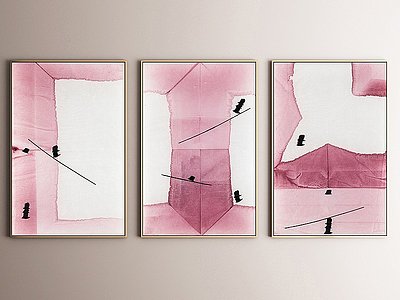 3d北欧粉色抽象装饰画模型