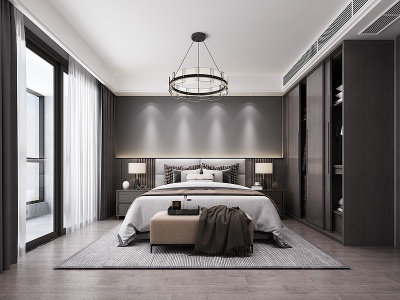 现代轻奢黑白灰卧室模型3d模型