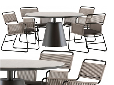 3d现代圆形户外餐桌椅模型