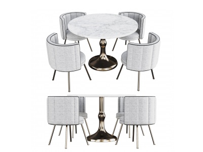 3d现代轻奢圆形餐桌椅模型