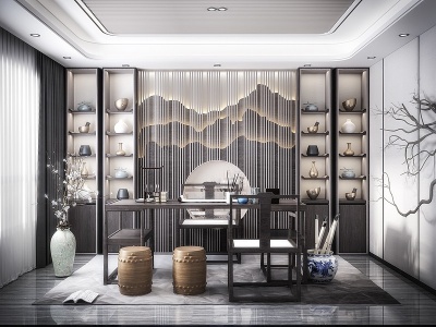 新中式书房茶室模型3d模型