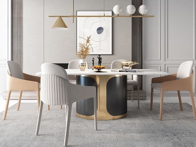 3d现代轻奢大理石餐桌椅模型