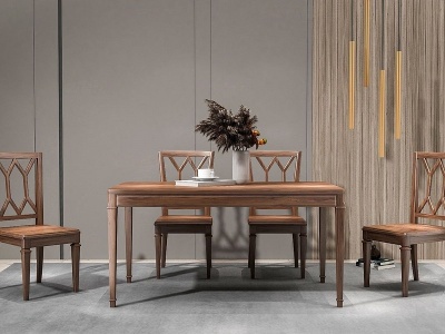 3d美式实木餐桌椅模型