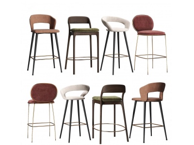 现代布艺吧椅椅子组合模型3d模型