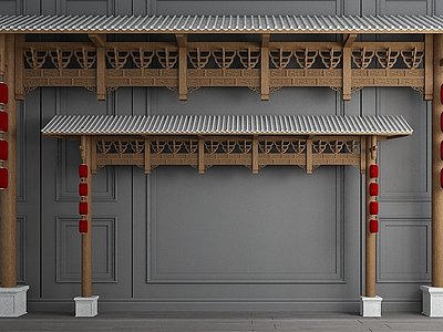 3d新中式门头屋檐建筑构件模型