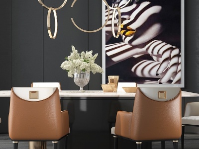 3d现代轻奢橙色餐厅桌椅模型
