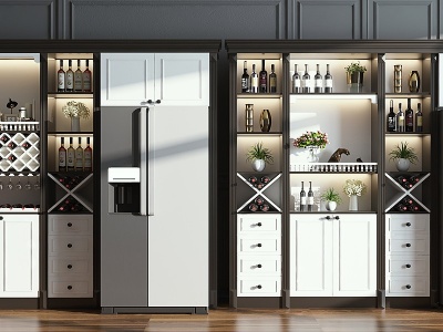 简欧酒柜冰箱组合3d模型