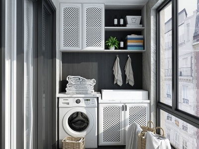 3d现代家居阳台洗衣机柜子模型
