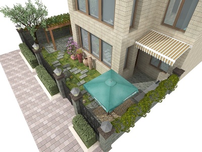 3d现代别墅庭院小院模型