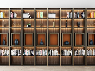 3d现代轻奢书房书柜模型