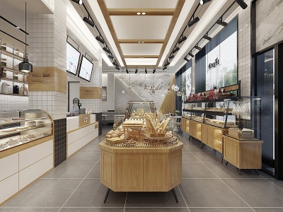 3d现代面包甜品糕点店模型